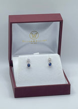 Load image into Gallery viewer, Sapphire and Diamond Platinum Dangle Earrings - 0.39ct Diamonds, 0.58ct Sapphires
