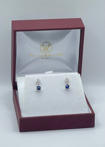 Sapphire and Diamond Platinum Dangle Earrings - 0.39ct Diamonds, 0.58ct Sapphires