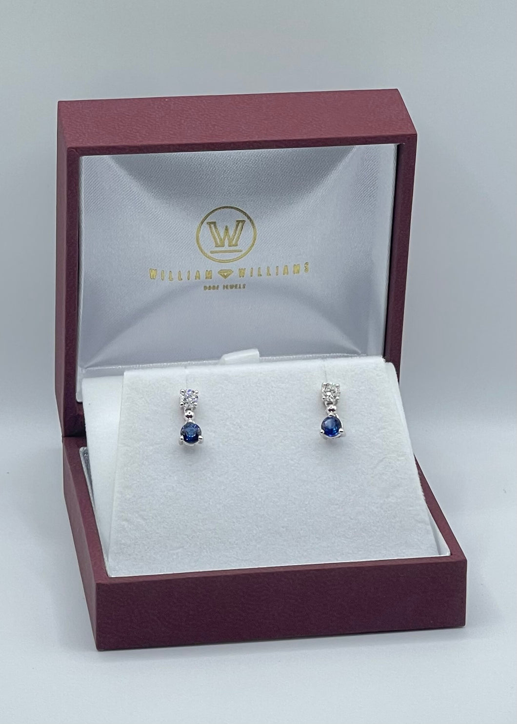 Sapphire and Diamond Platinum Dangle Earrings - 0.39ct Diamonds, 0.58ct Sapphires