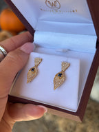 18K Yellow Gold Diamond Pavé and Sapphire Dangle Earrings