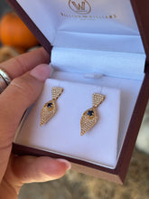 Load image into Gallery viewer, 18K Yellow Gold Diamond Pavé and Sapphire Dangle Earrings
