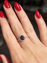 Load image into Gallery viewer, 18K Yellow Gold Sapphire and Diamond Halo Ring
