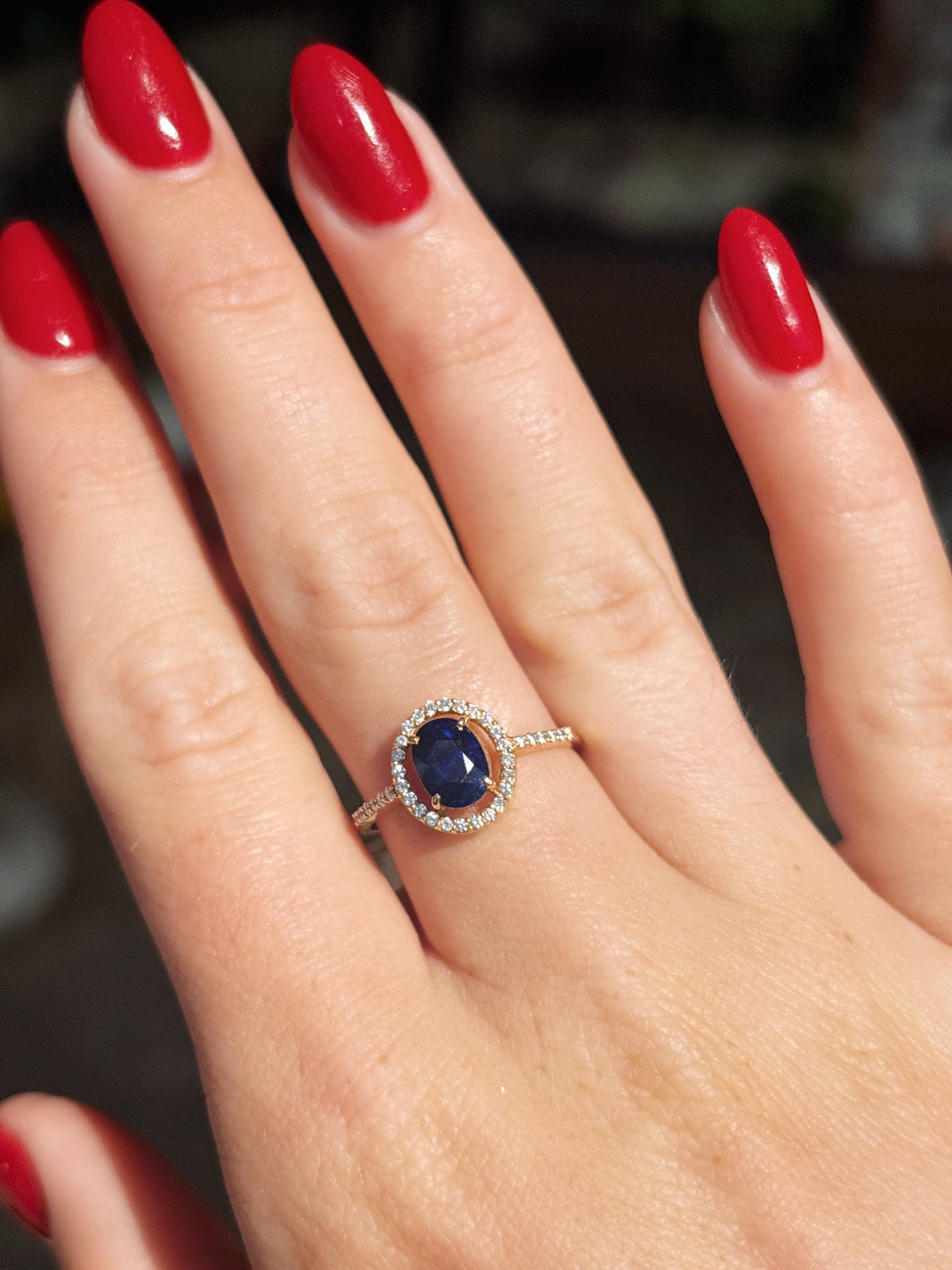 18K Yellow Gold Sapphire and Diamond Halo Ring