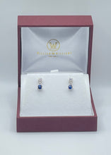 Load image into Gallery viewer, Sapphire and Diamond Platinum Dangle Earrings - 0.39ct Diamonds, 0.58ct Sapphires
