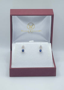 Sapphire and Diamond Platinum Dangle Earrings - 0.39ct Diamonds, 0.58ct Sapphires