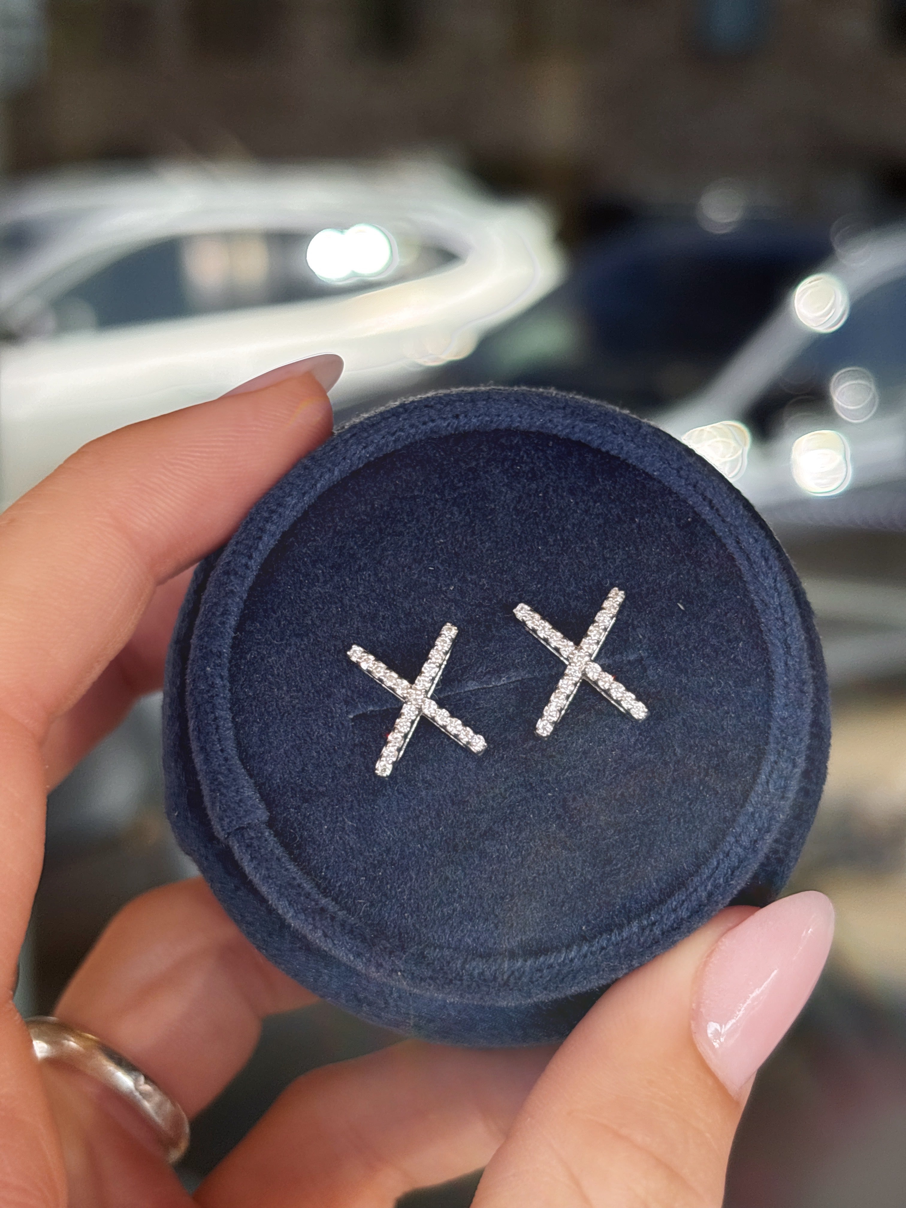 18K White Gold + Diamond X Earrings