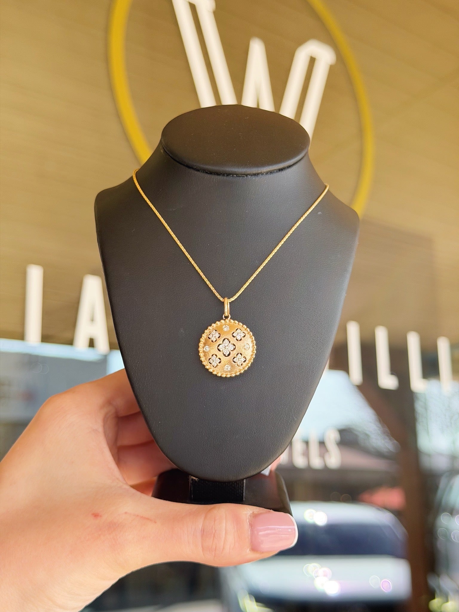 Golden Quatrefoil Diamond Pendant