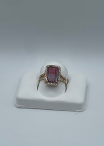 18k Yellow Gold Pink and Lavender Bi-Color Tourmaline & Diamond Ring, Size 7