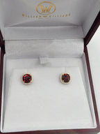 14K Yellow Gold Checkerboard-Cut Red Garnet Studs