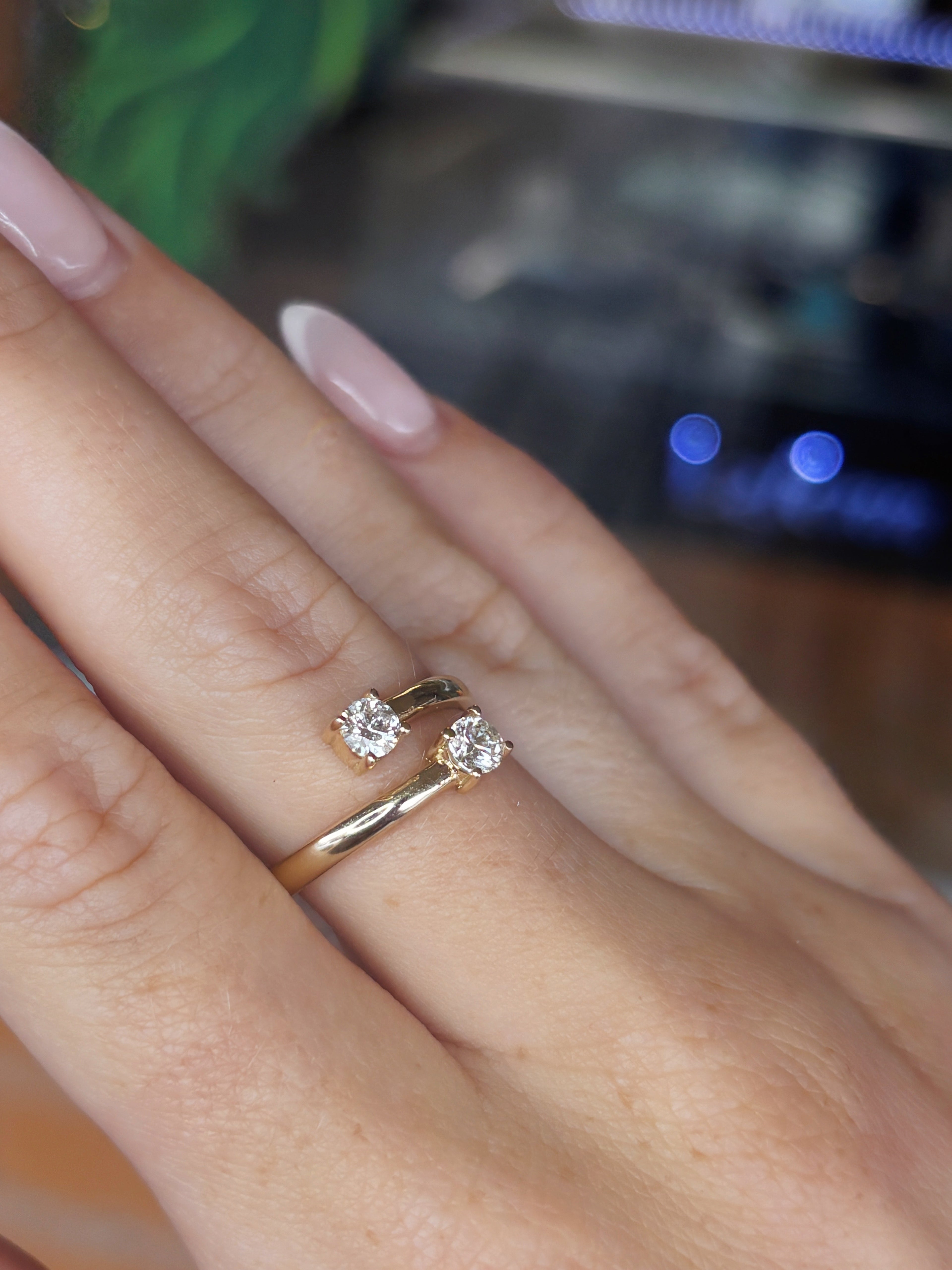 14K Yellow Gold Diamond Bypass Cuff Ring