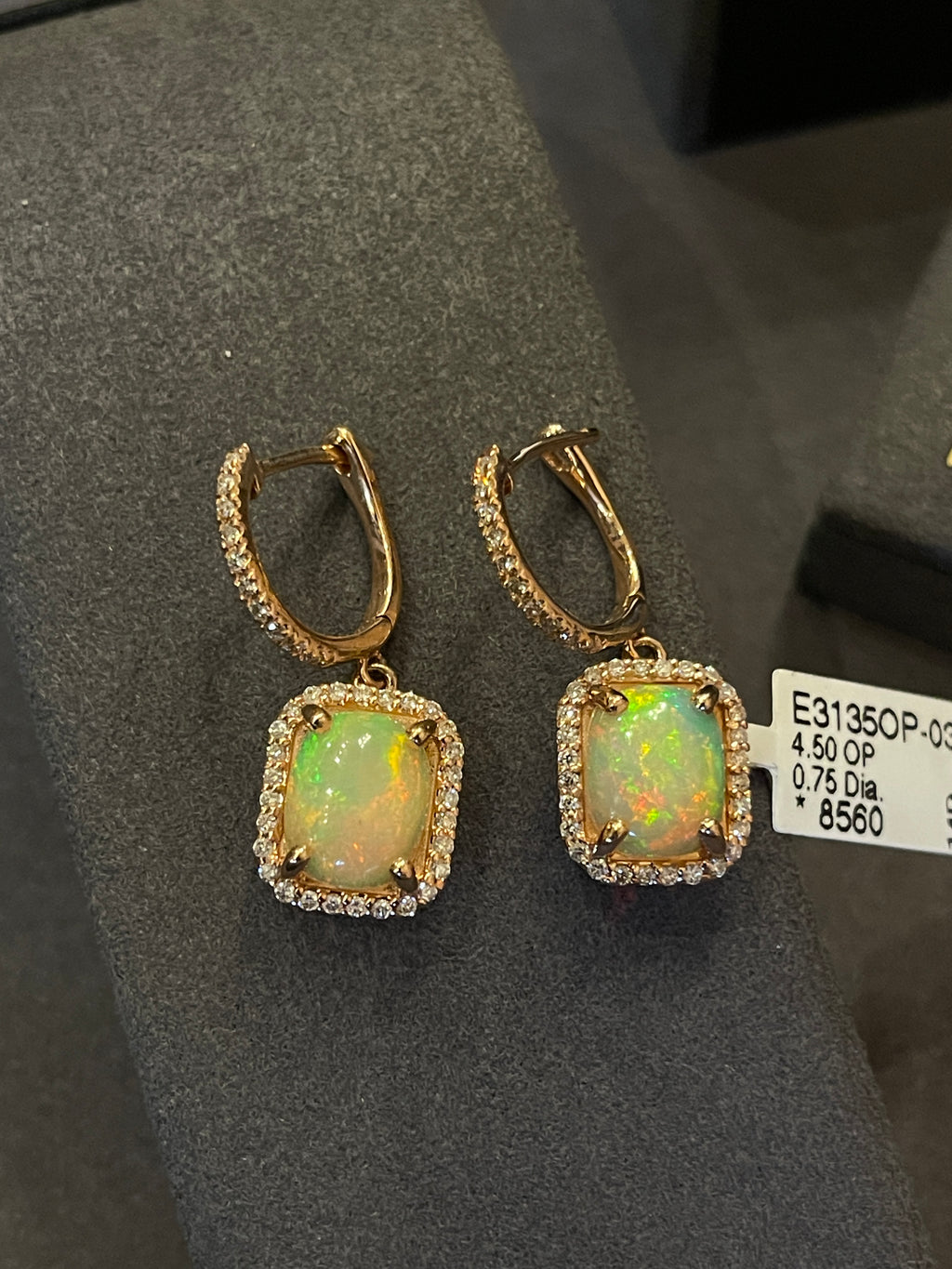 Opal and Diamond Rose Gold Dangle Earrings