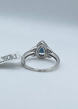 Load image into Gallery viewer, 14k White Gold Pear Shape Sapphire and Diamond Halo Ring
