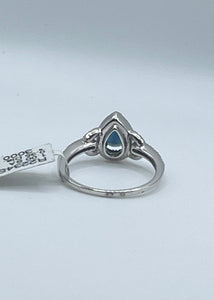 14k White Gold Pear Shape Sapphire and Diamond Halo Ring