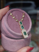 Load image into Gallery viewer, 18K Yellow Gold Emerald Drop Halo Necklace
