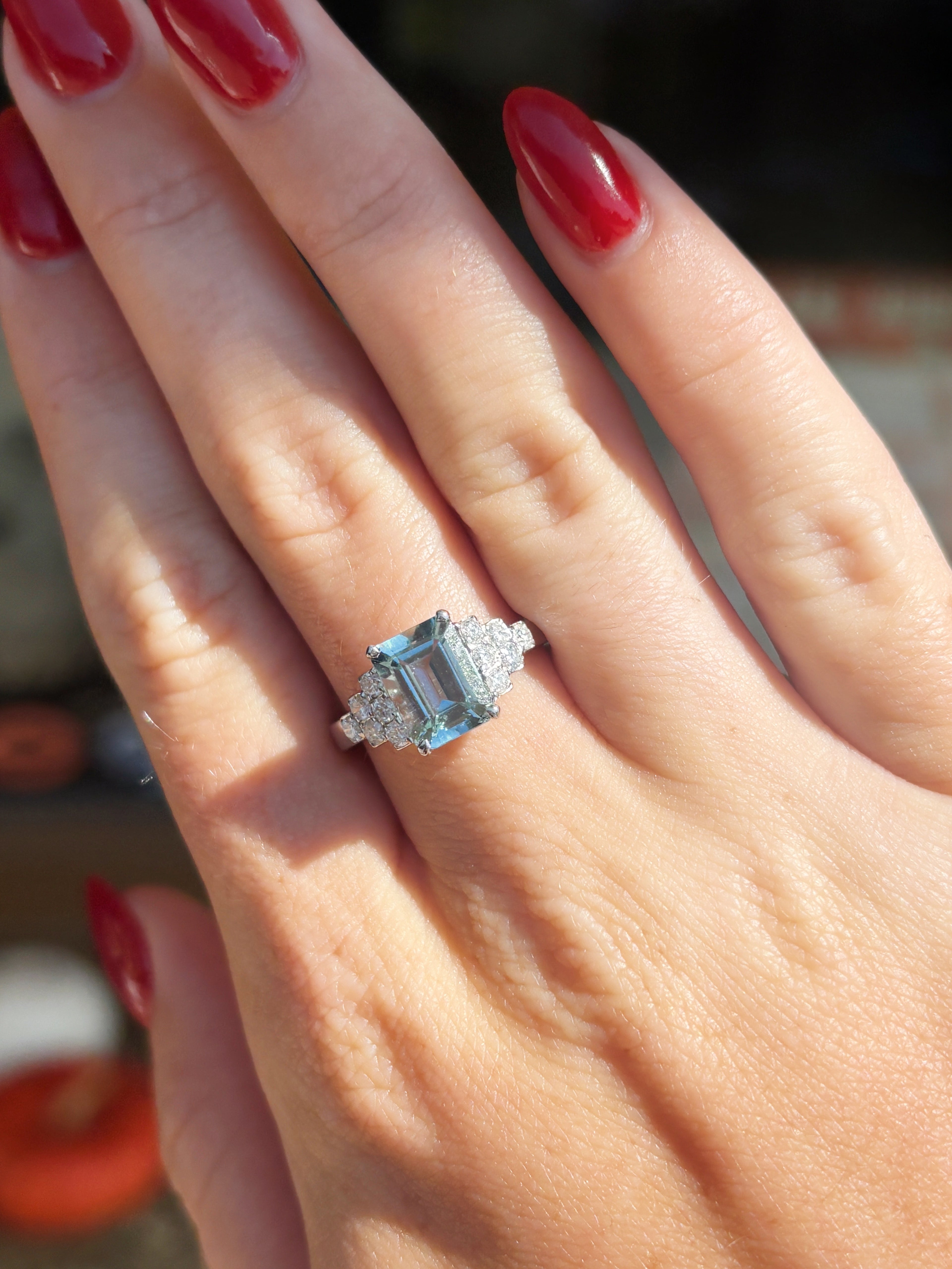 18K White Gold Aquamarine and Diamond Ring