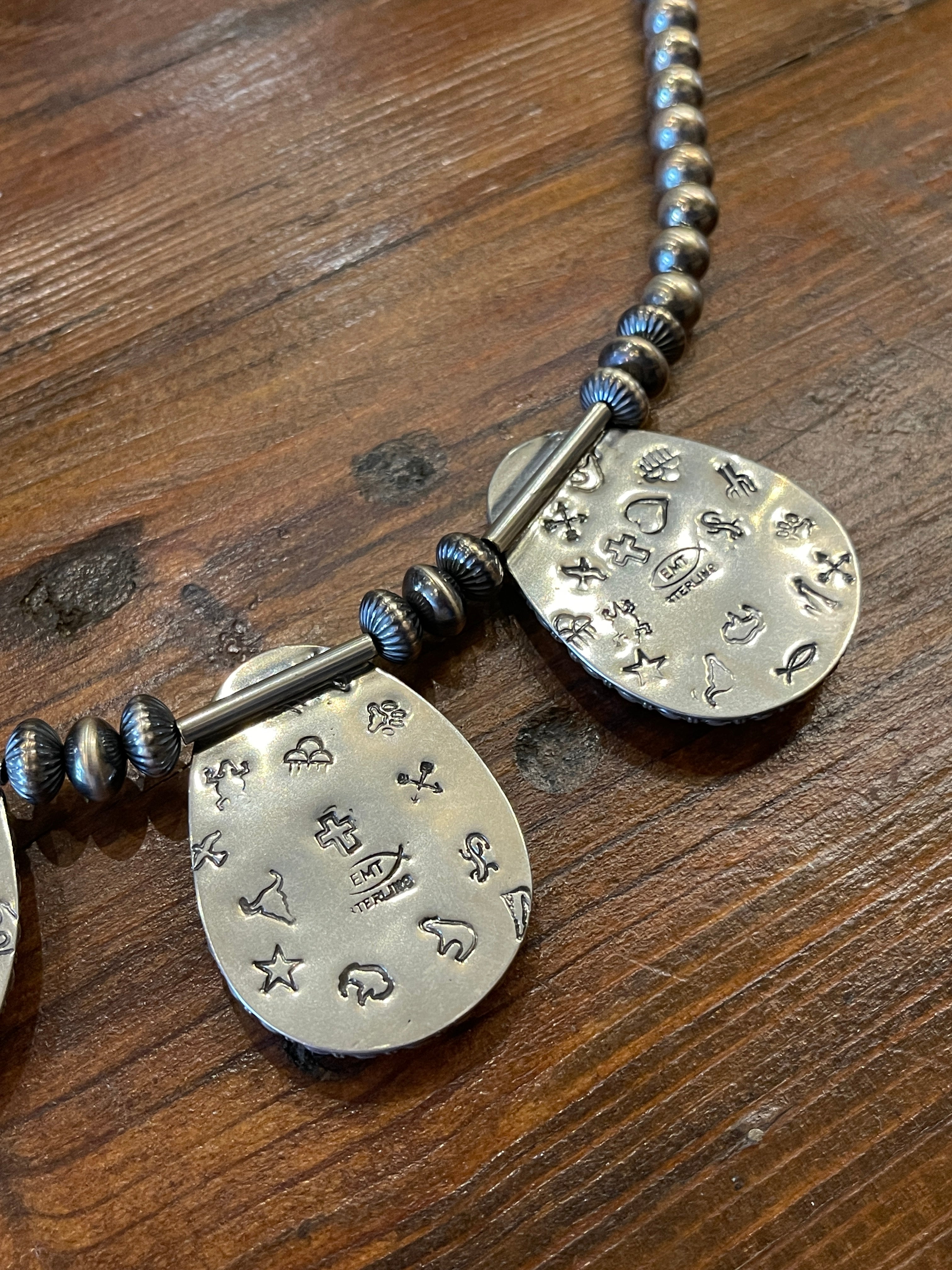 Handcrafted EMT Signed 5-Stone Turquoise and Navajo Pearl Necklace