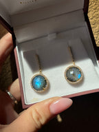 18K Yellow Gold Labradorite and Diamond Drop Earrings