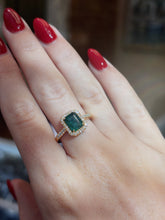 Load image into Gallery viewer, 18K Yellow Gold Emerald and Diamond Halo Ring
