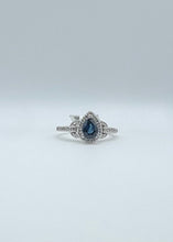 Load image into Gallery viewer, 14k White Gold Pear Shape Sapphire and Diamond Halo Ring
