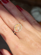 18K Yellow Gold Opal and Diamond Halo Ring