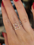18K Yellow Gold Morganite and Diamond Double Band Halo Ring