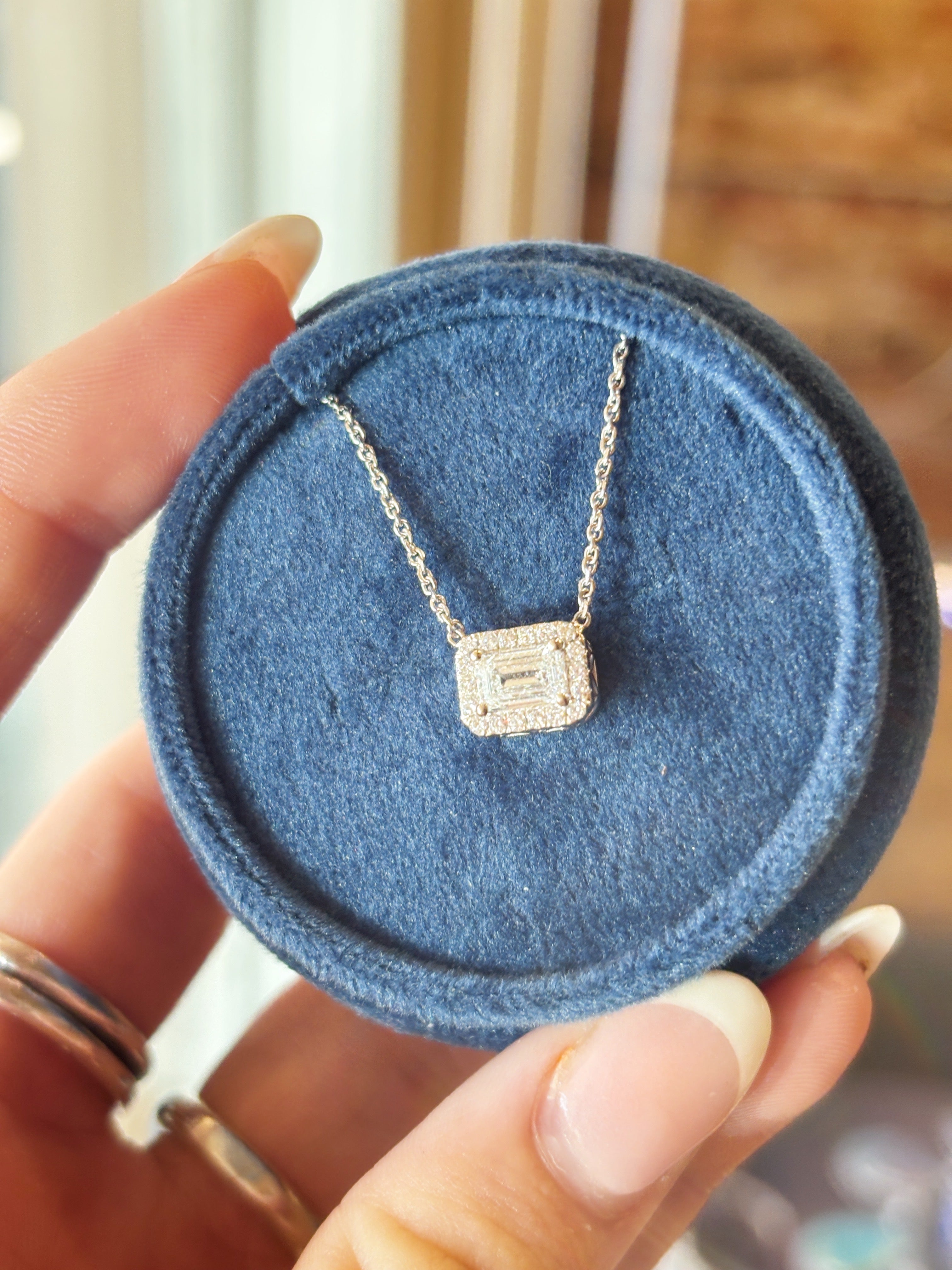 Natural Emerald Diamond Pendant with Accent Diamond Halo