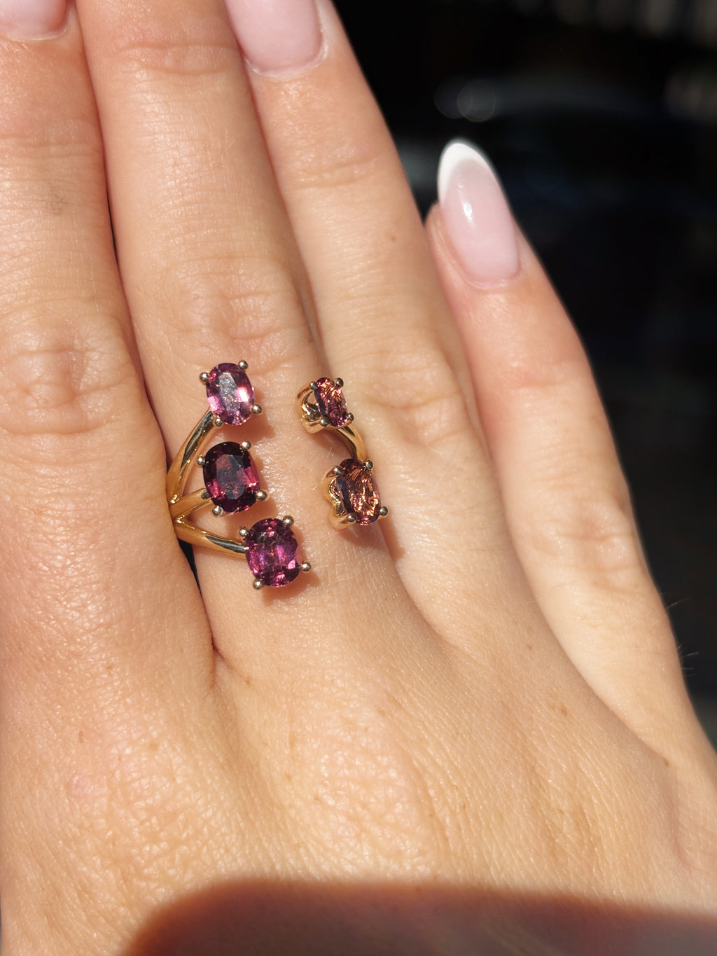 14K Yellow Gold Pink Tourmaline Cuff Ring