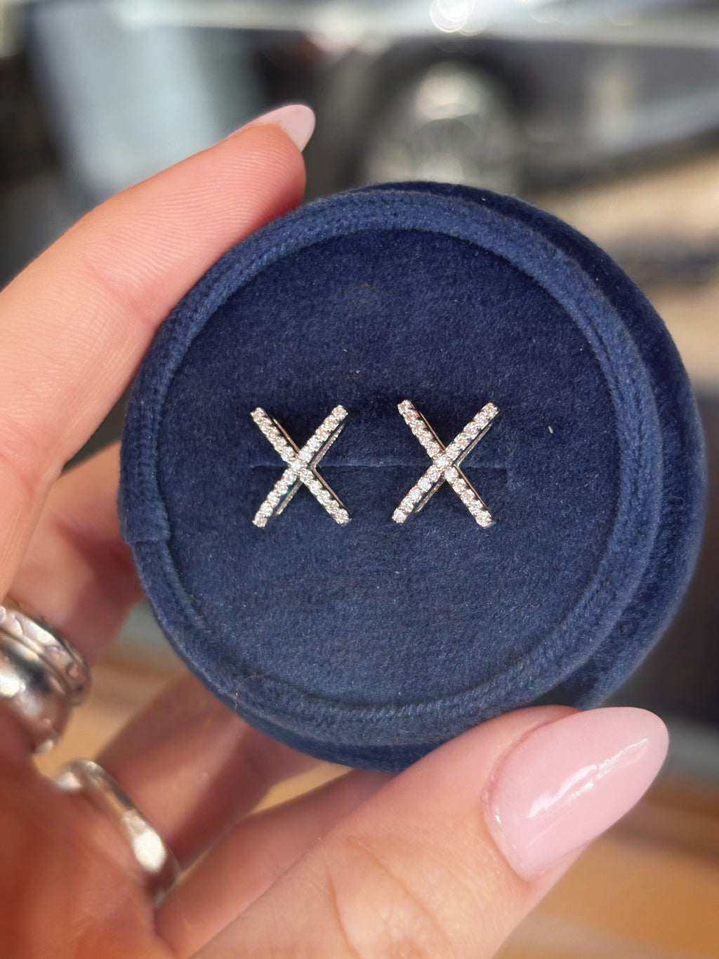 18K White Gold + Diamond X Earrings