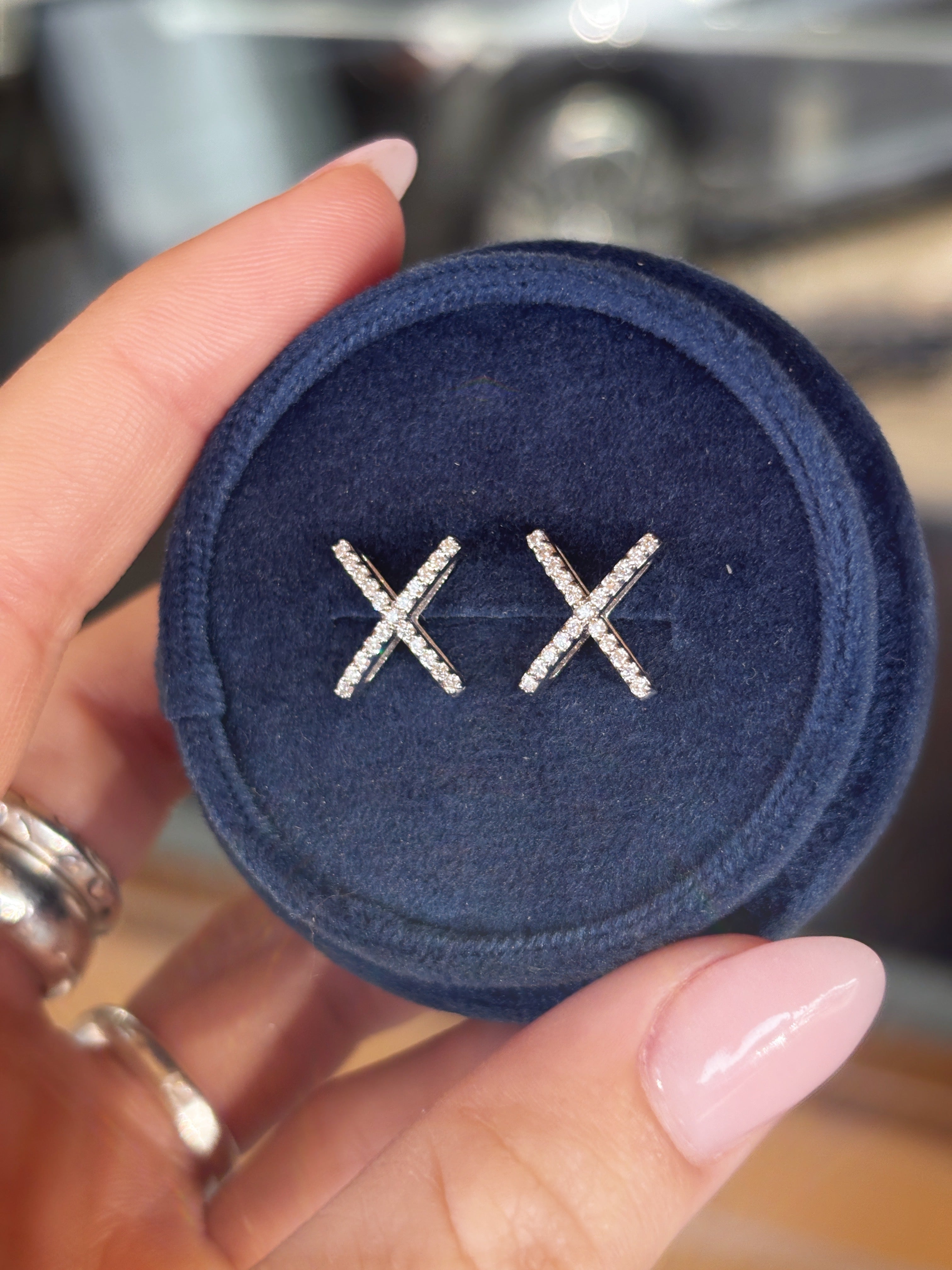 18K White Gold + Diamond X Earrings