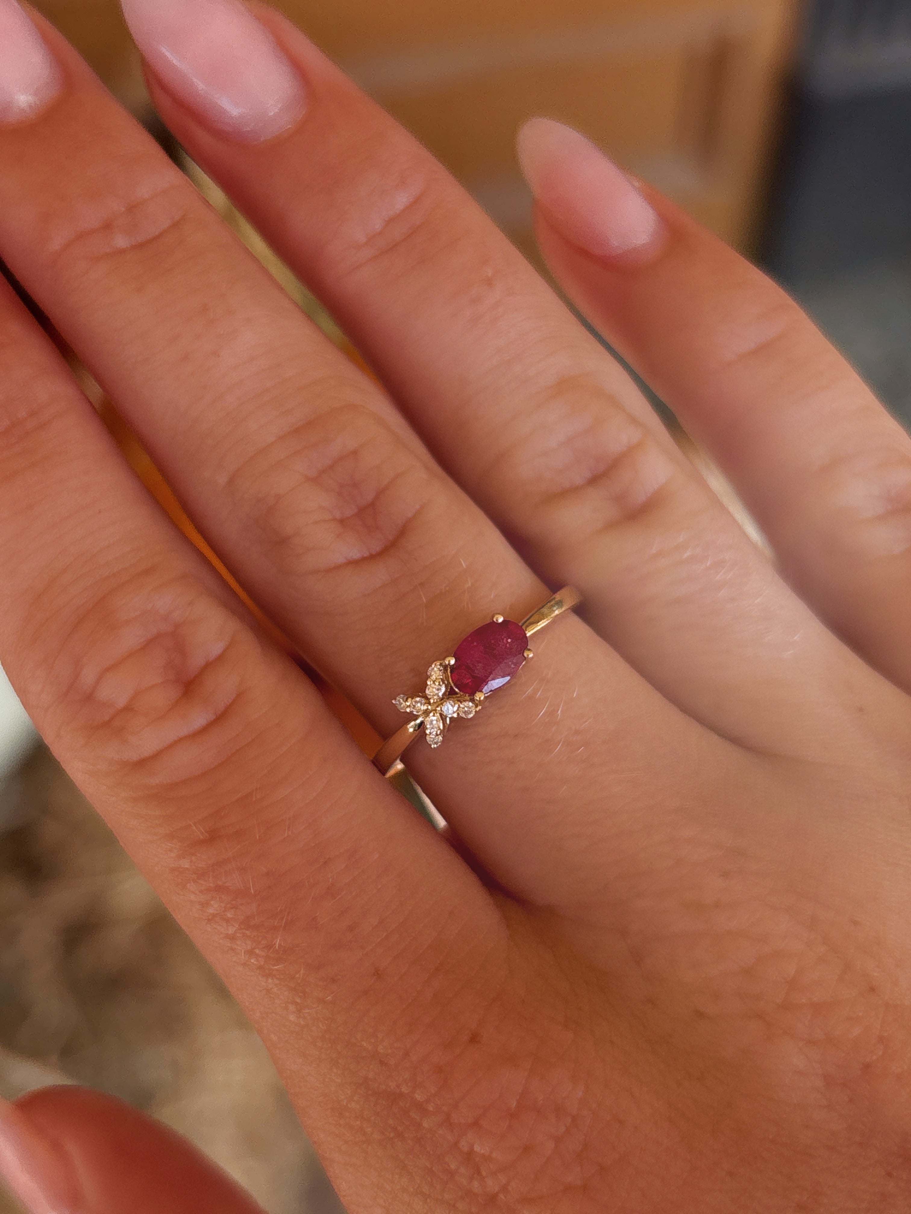 14K Yellow Gold XO Ruby and Diamond Ring