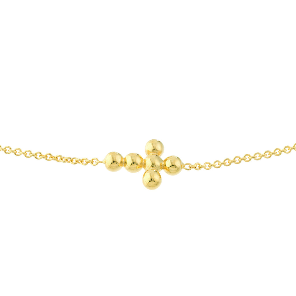 14K Gold Adjustable Small Beaded Cross Bracelet
