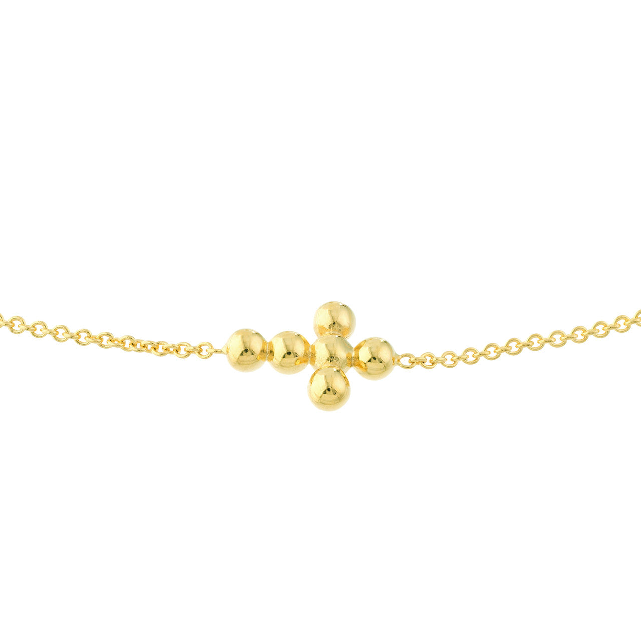 14K Gold Adjustable Small Beaded Cross Bracelet