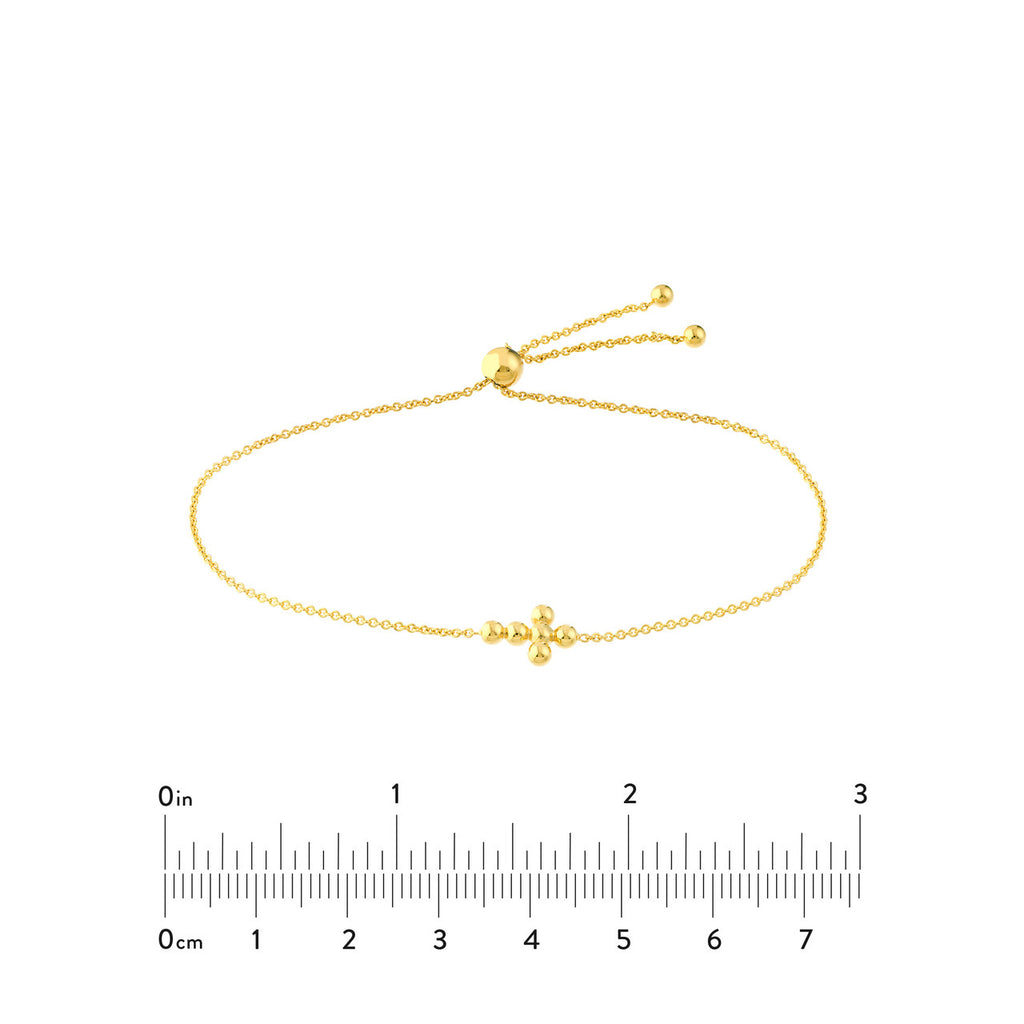 14K Gold Adjustable Small Beaded Cross Bracelet
