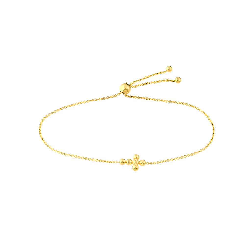 14K Gold Adjustable Small Beaded Cross Bracelet