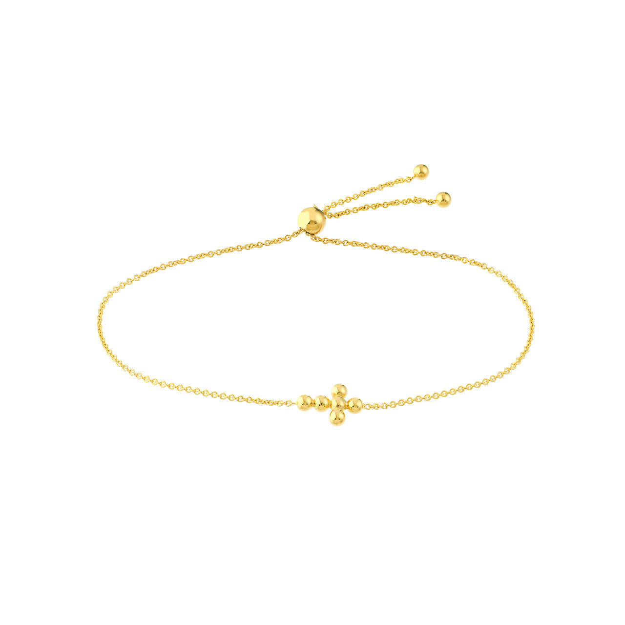 14K Gold Adjustable Small Beaded Cross Bracelet
