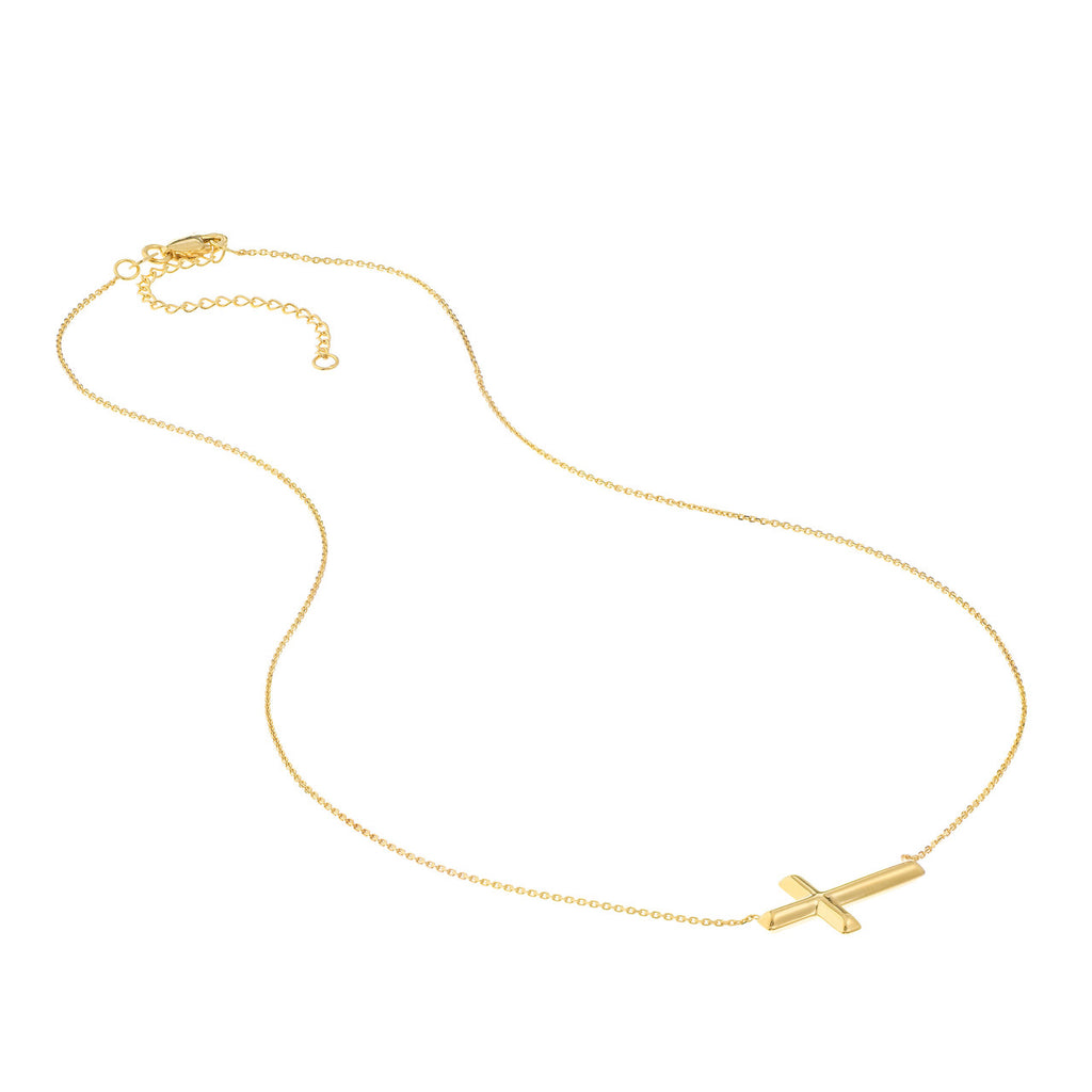 14k Gold East-to-West Sideways Cross Adjustable Necklace