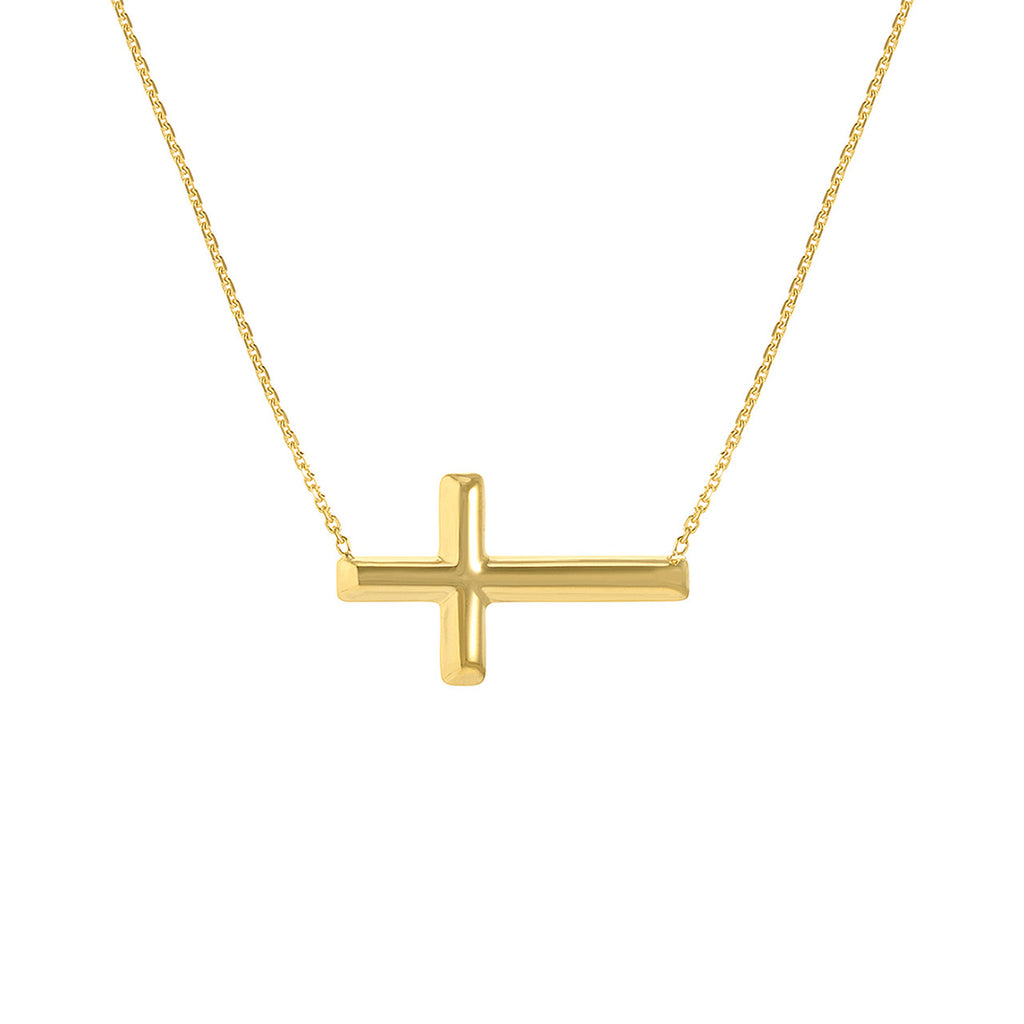 14k Gold East-to-West Sideways Cross Adjustable Necklace