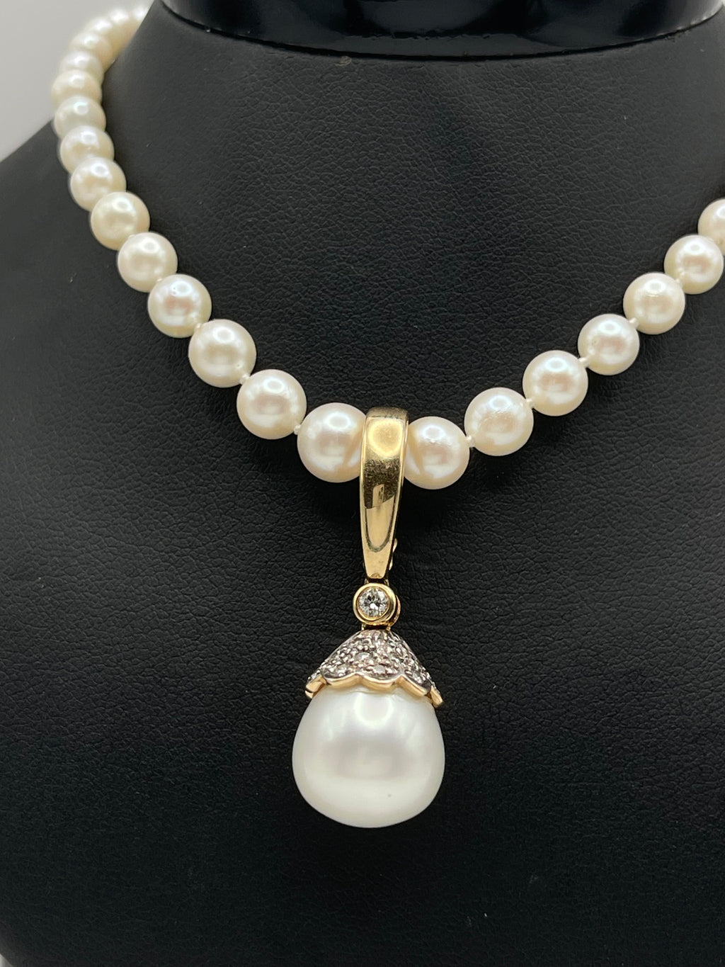 South Sea Cultured Baroque Pearl Enhancer with 13 Diamonds in 14k Yellow Gold