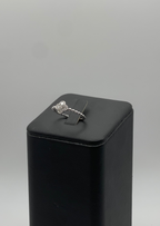 14k White Gold Diamond Quatrefoil Ring - Beaded Band Design with Intricate Detailing