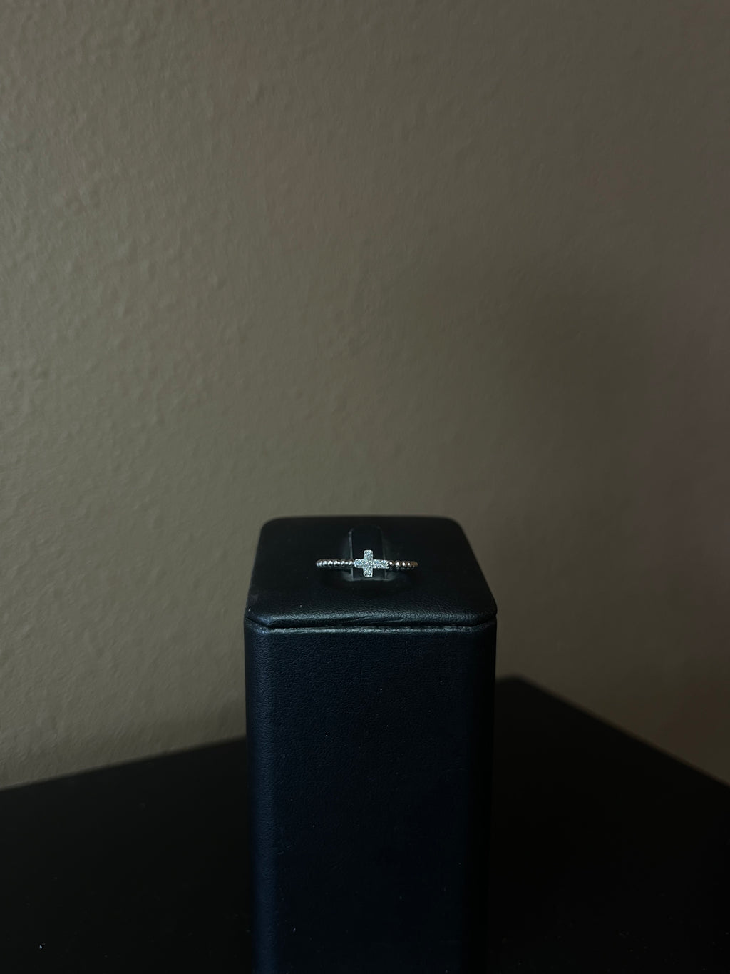 14k White Gold Diamond Beaded Cross Ring - Elegant Faith-Inspired Jewelry