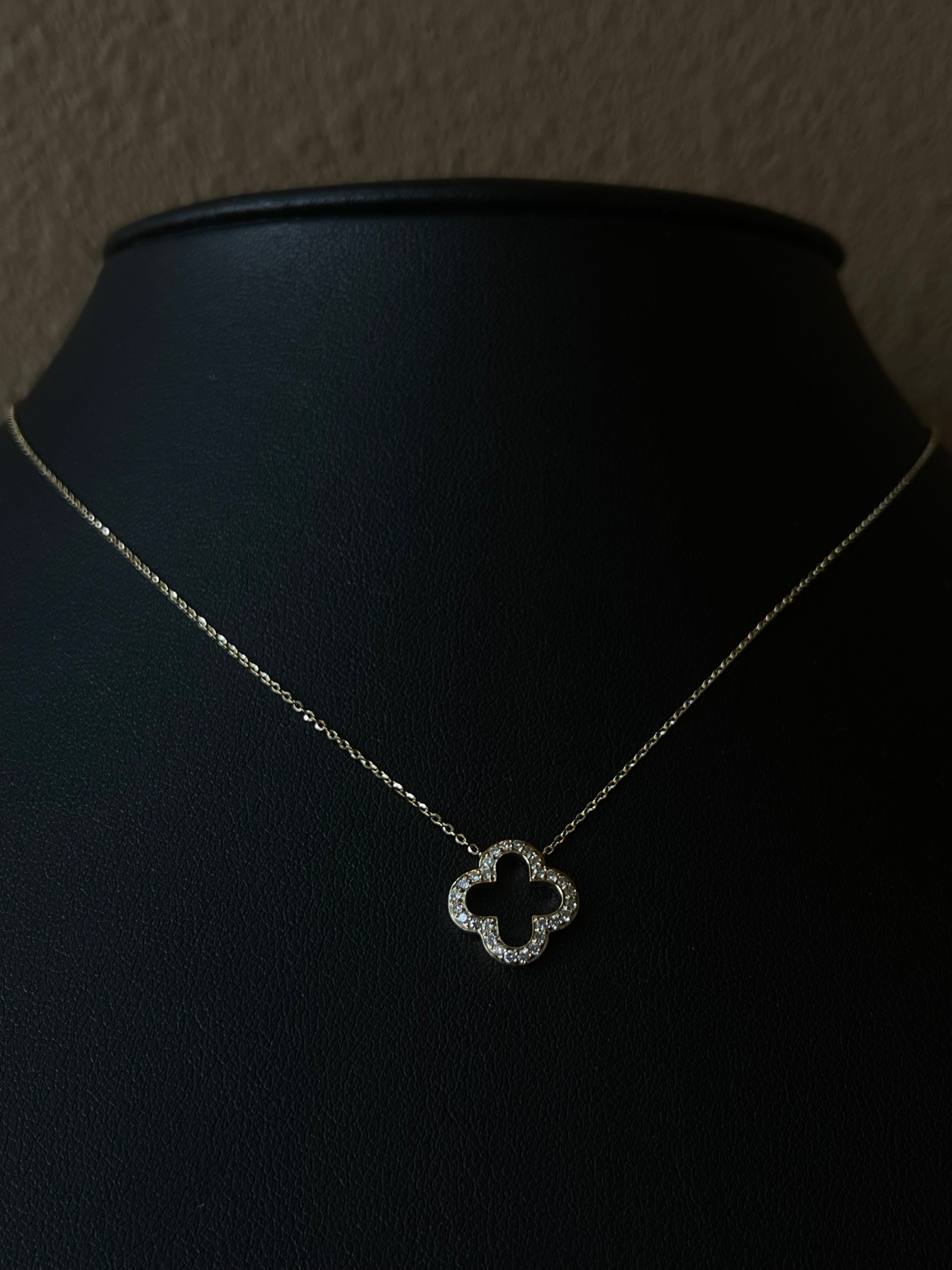 14k Yellow Gold Quatrefoil Necklace with Diamond Accents
