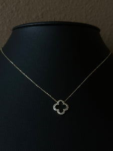 14k Yellow Gold Quatrefoil Necklace with Diamond Accents