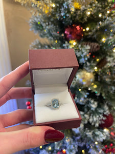 Elongated Cushion Cut 2.06ct Aquamarine and 0.35ctw Diamond Ring in 18K White Gold