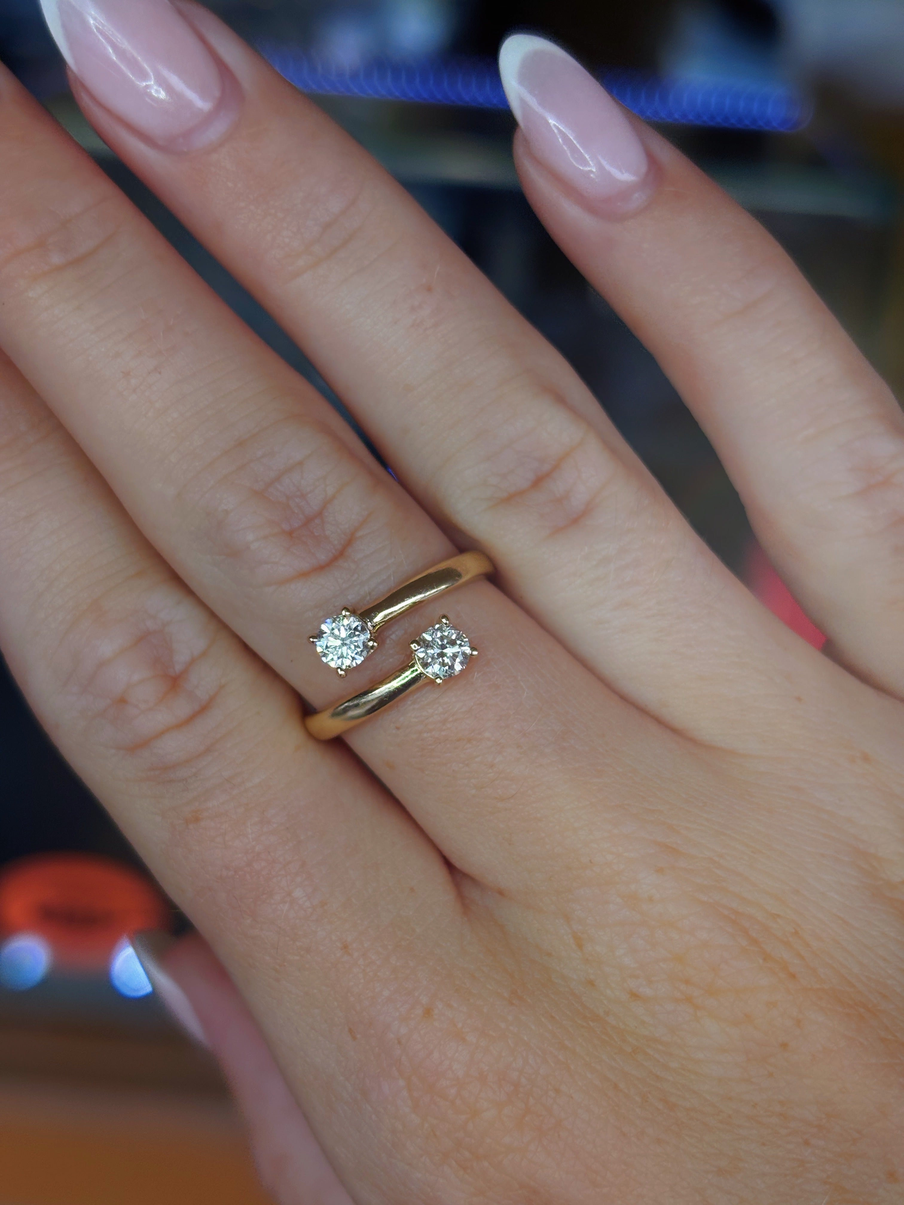 14K Yellow Gold Diamond Bypass Cuff Ring