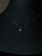 Dainty Mini Diamond Cross Necklace in 14k White Gold