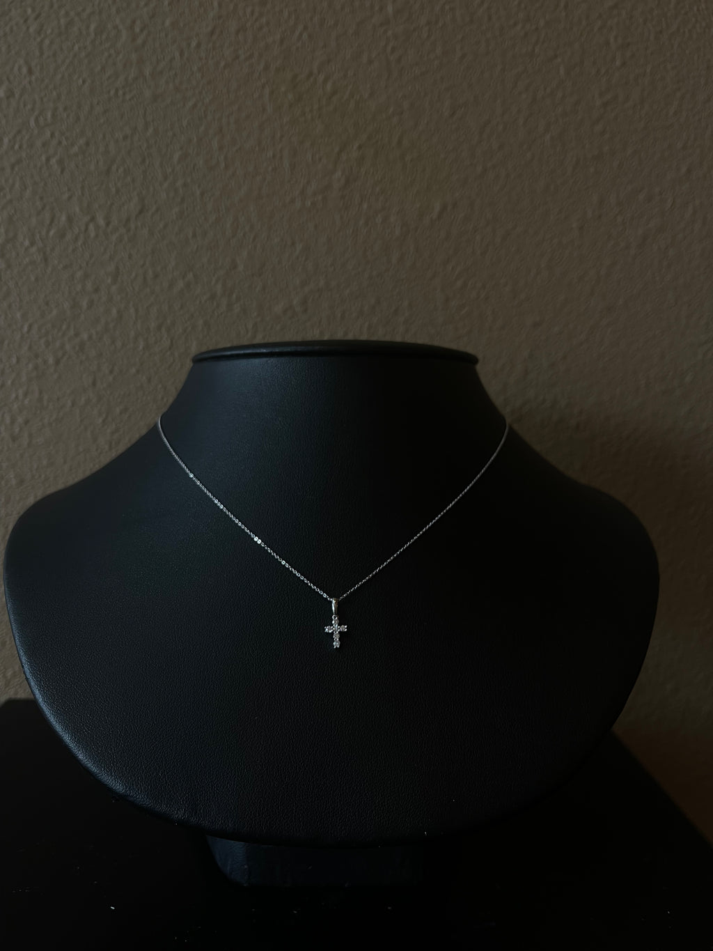 Dainty Mini Diamond Cross Necklace in 14k White Gold