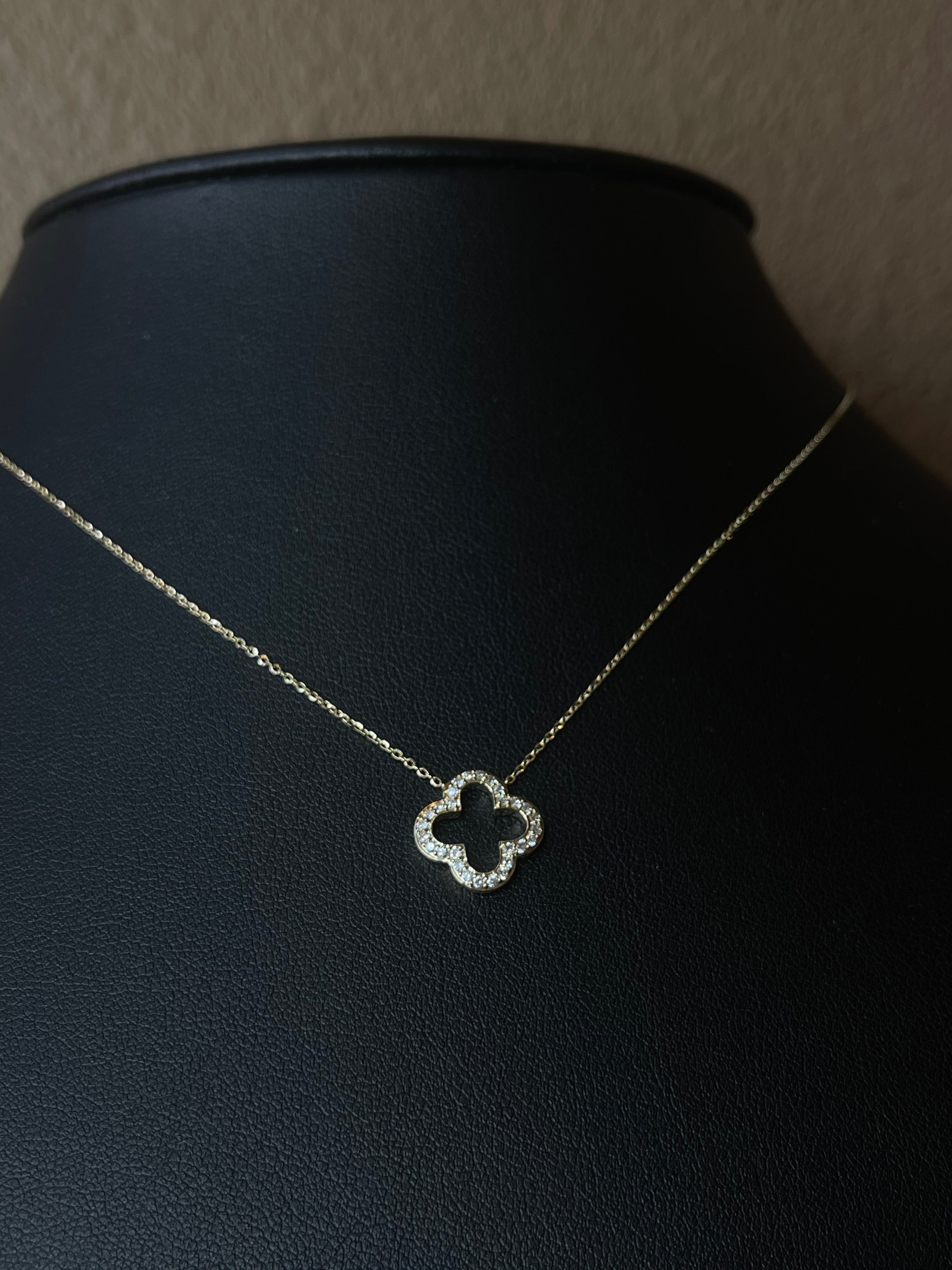 14k Yellow Gold Quatrefoil Necklace with Diamond Accents