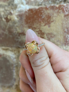 Ethiopian Opal & Diamond 14K Rose Gold Ring – Size 6.75