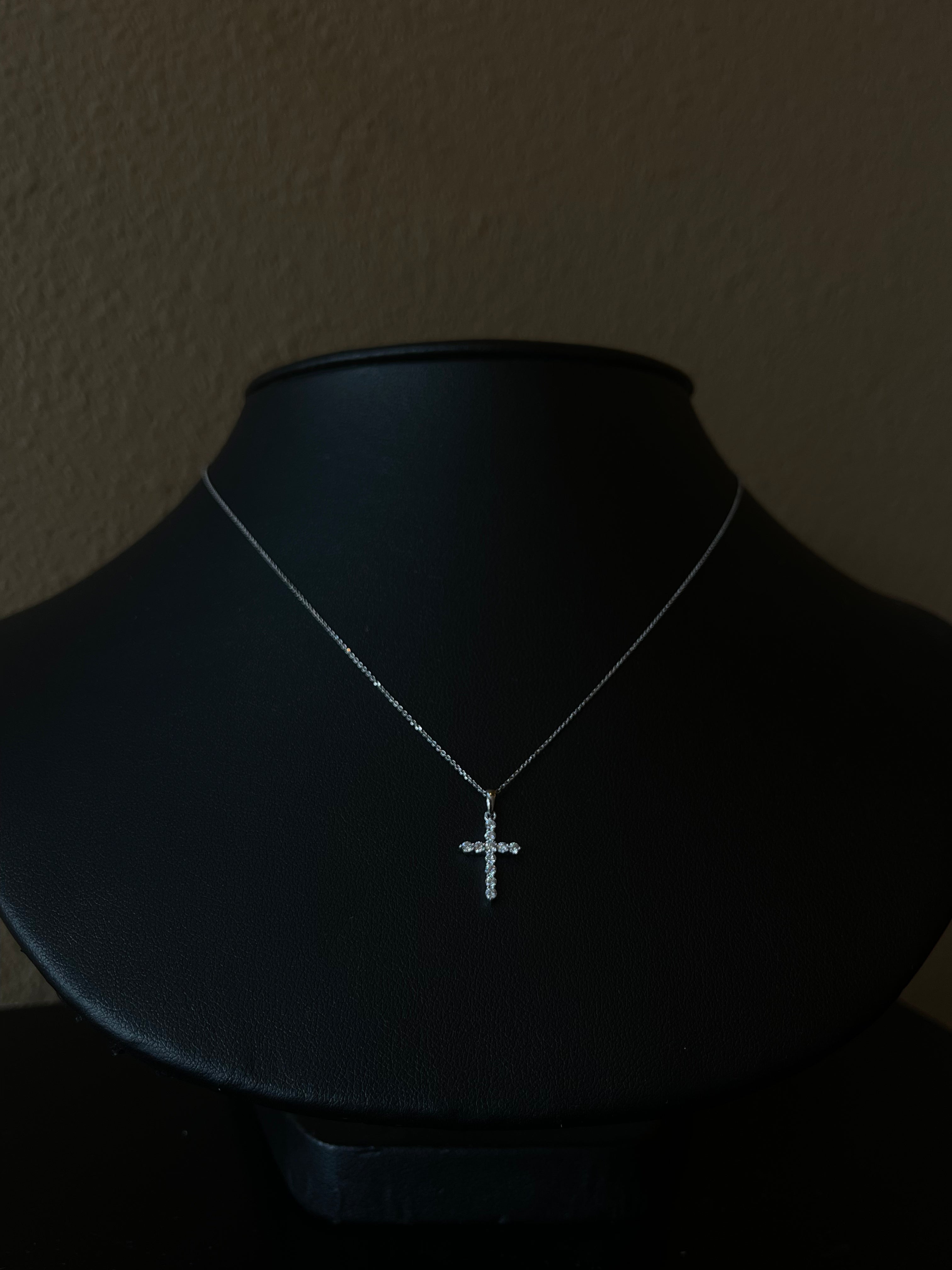 Elegant Diamond Cross Necklace in 14k White Gold