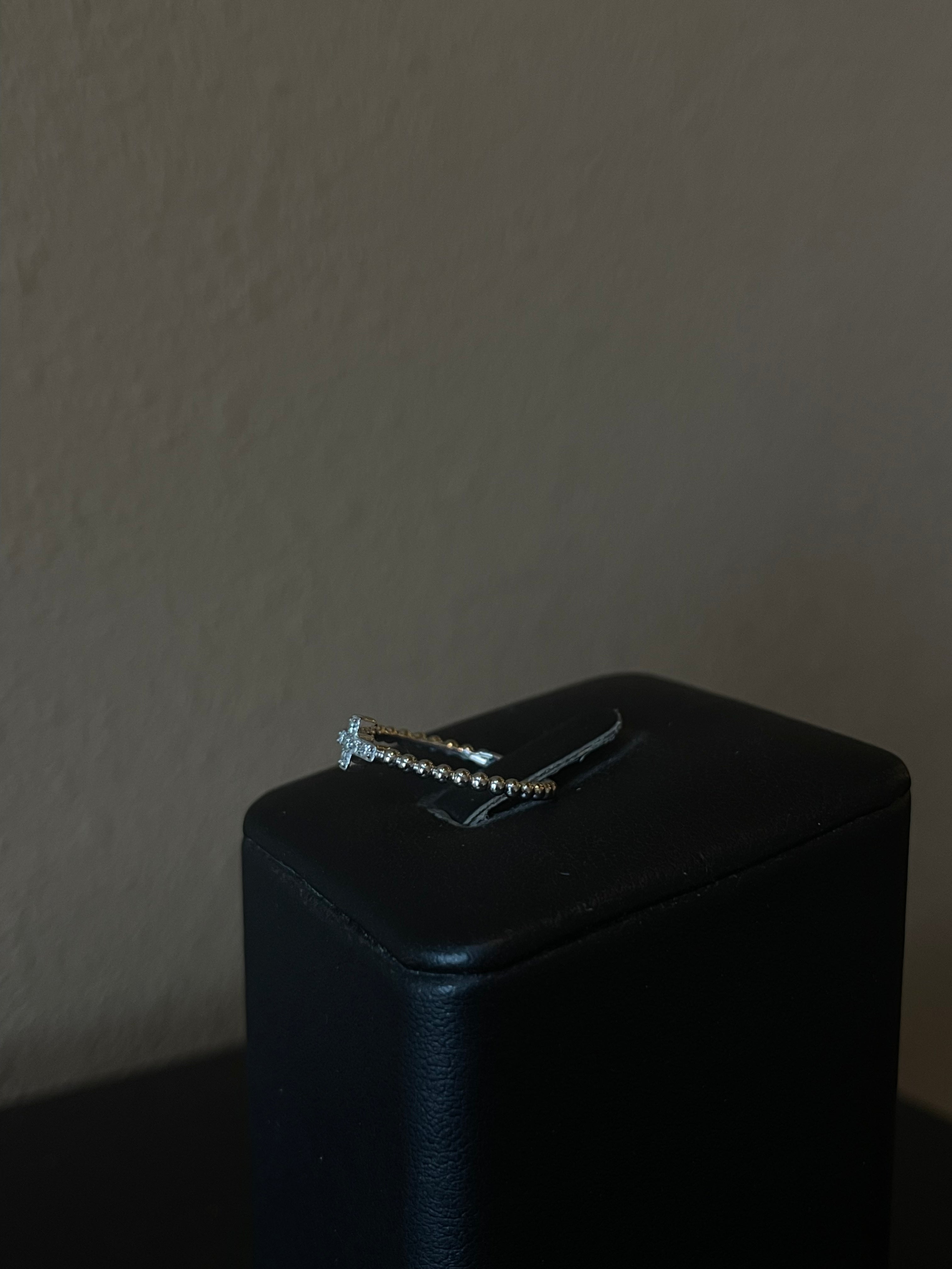 14k White Gold Diamond Beaded Cross Ring - Elegant Faith-Inspired Jewelry